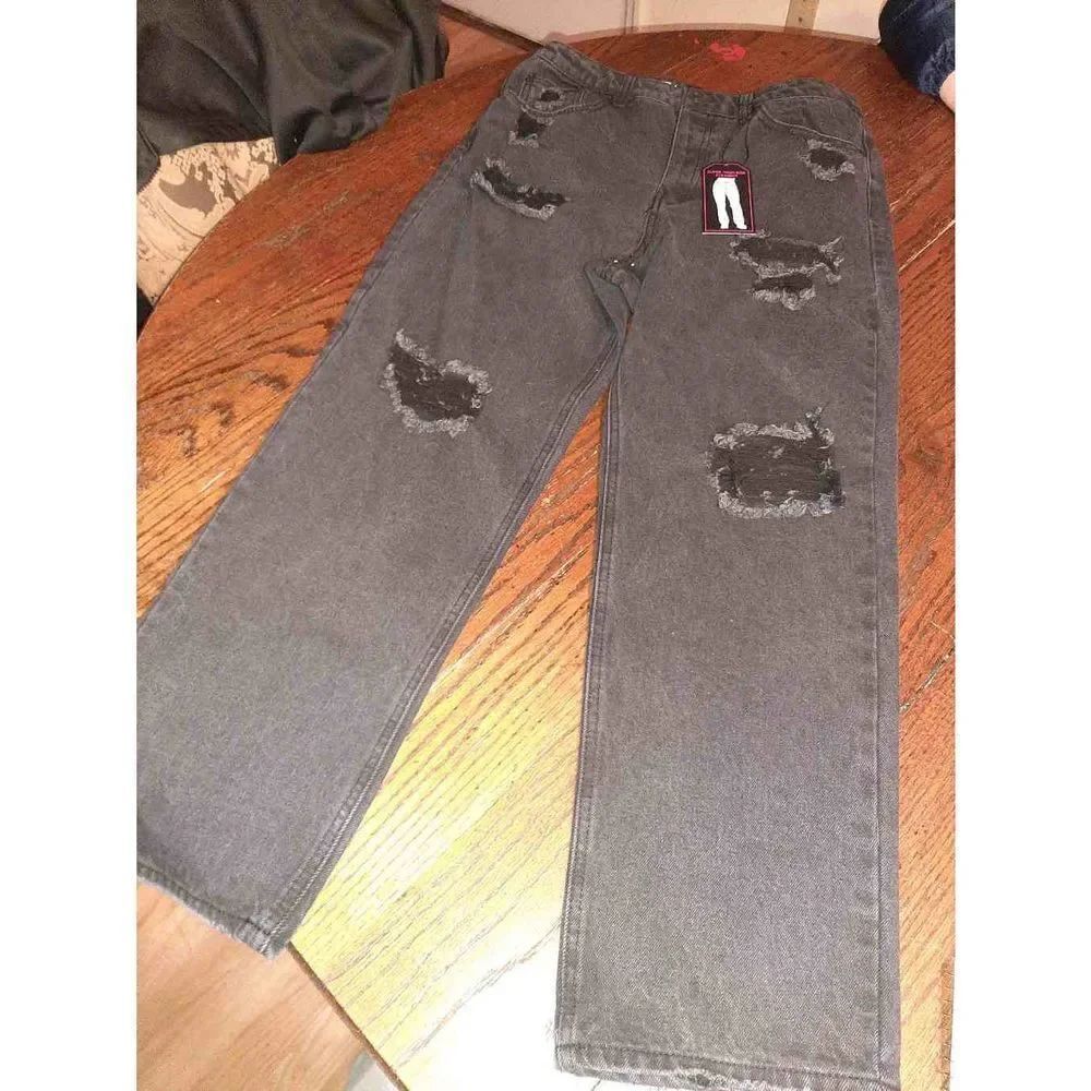 New Jr 11 No Boundarie Black Distressed Button Fly High Rise Straight Blue Jeans